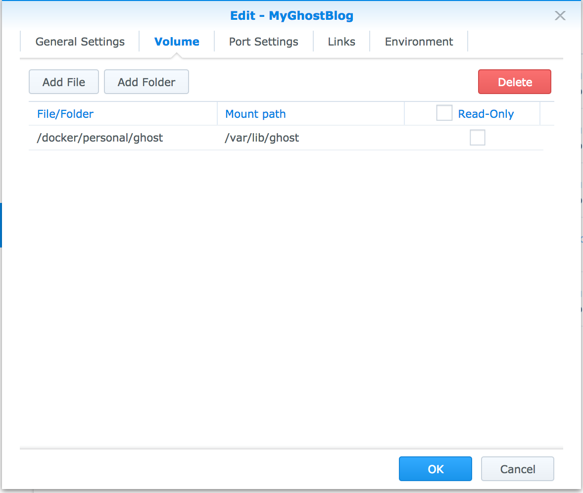 Synology - Configure Docker with Ghost Blog