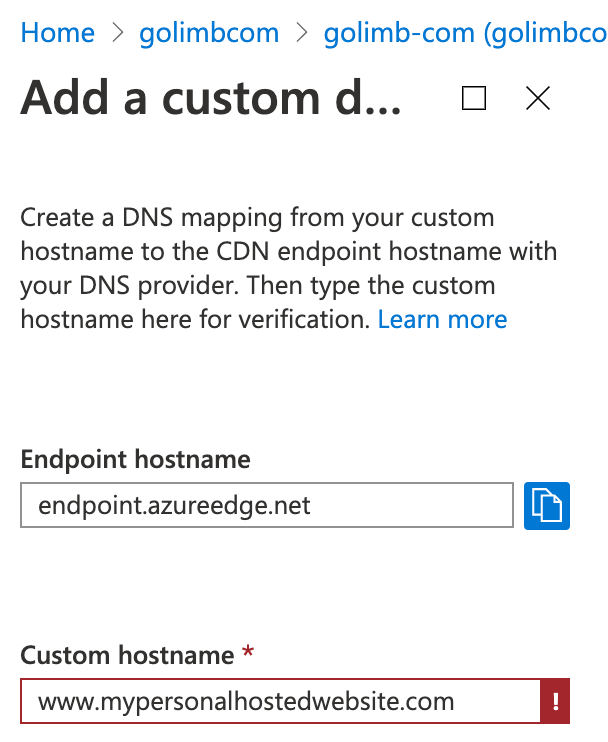 Cheap website hosting Azure Blob Storage + Azure CDN + Custom domain on HTTPS